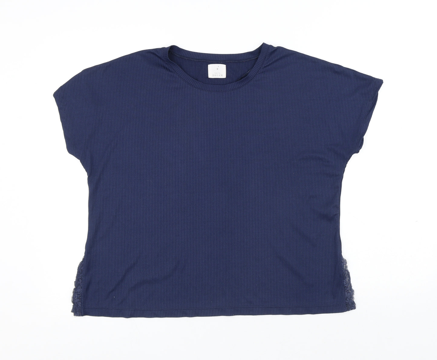 DREAM Womens Blue Polyester Basic T-Shirt Size M Round Neck - Lace