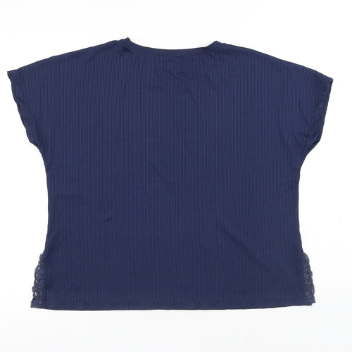 DREAM Womens Blue Polyester Basic T-Shirt Size M Round Neck - Lace