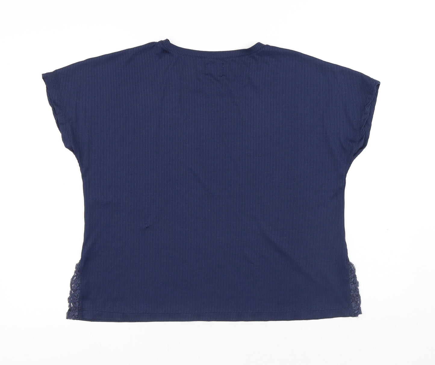 DREAM Womens Blue Polyester Basic T-Shirt Size M Round Neck - Lace