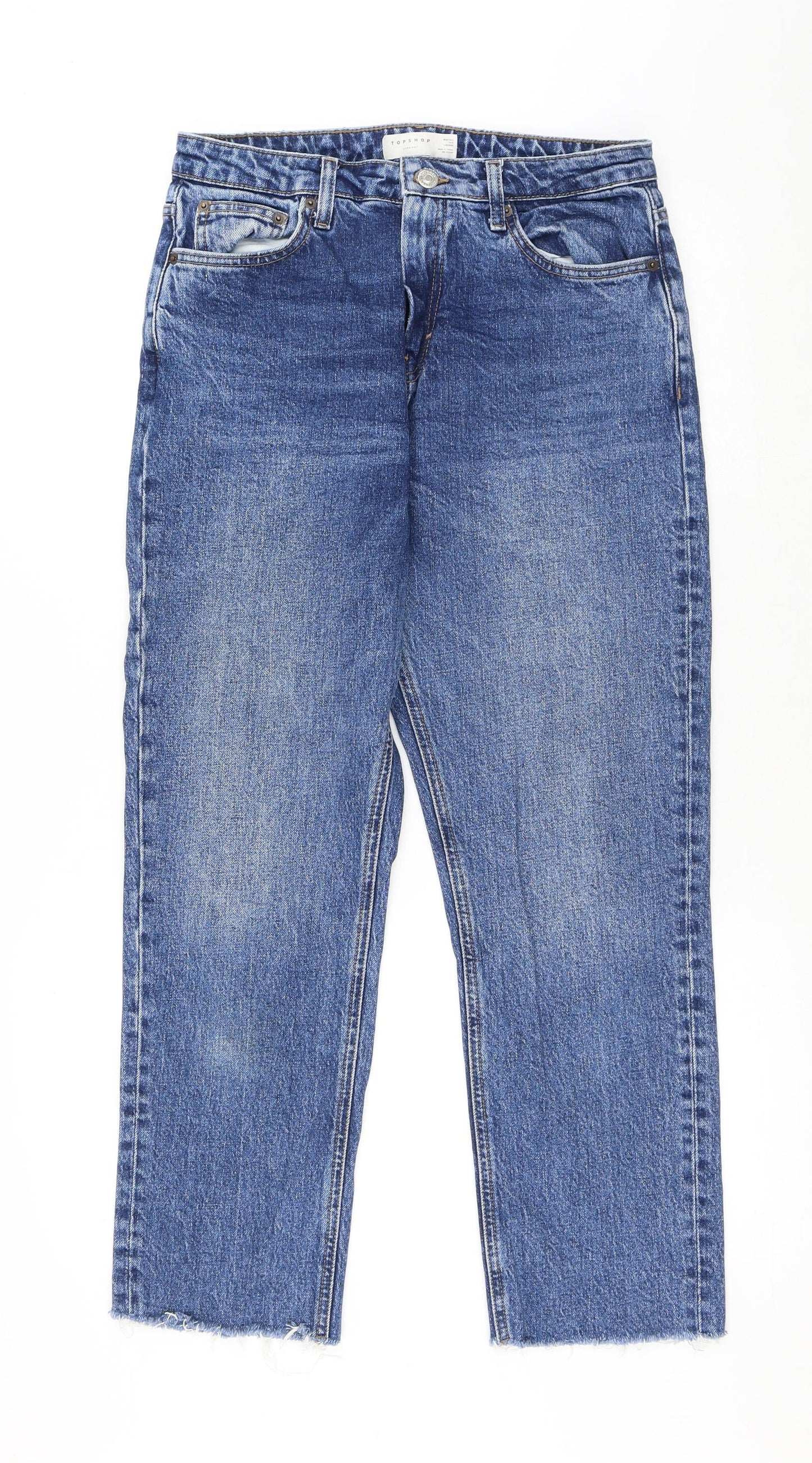 Topshop Womens Blue Cotton Straight Jeans Size 30 in L32 in Regular Button