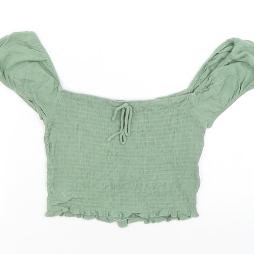 Pull&Bear Womens Green Viscose Basic Blouse Size L Off the Shoulder - Cropped