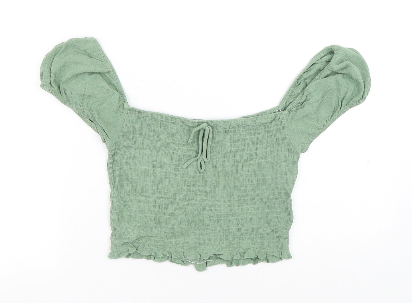 Pull&Bear Womens Green Viscose Basic Blouse Size L Off the Shoulder - Cropped