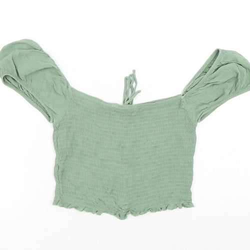 Pull&Bear Womens Green Viscose Basic Blouse Size L Off the Shoulder - Cropped