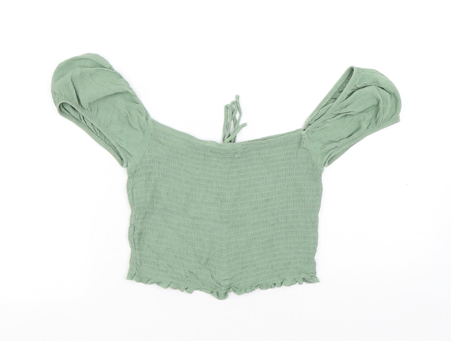 Pull&Bear Womens Green Viscose Basic Blouse Size L Off the Shoulder - Cropped