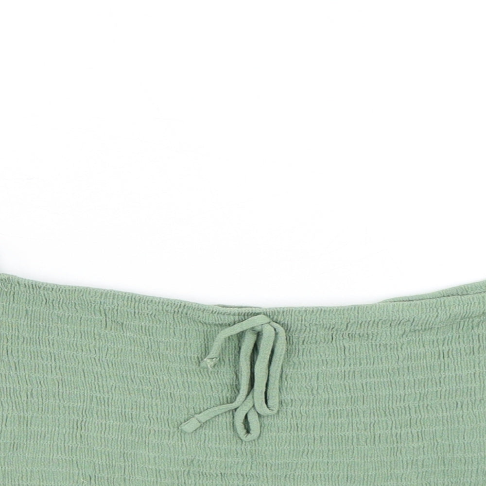 Pull&Bear Womens Green Viscose Basic Blouse Size L Off the Shoulder - Cropped