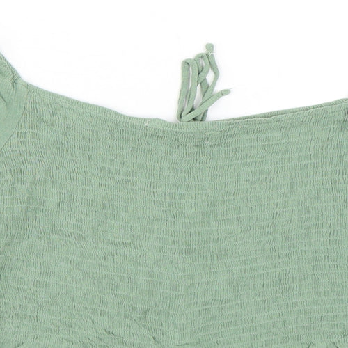 Pull&Bear Womens Green Viscose Basic Blouse Size L Off the Shoulder - Cropped