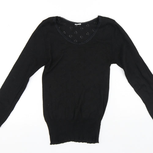 Preworn Womens Black Round Neck Polyester Pullover Jumper Size M