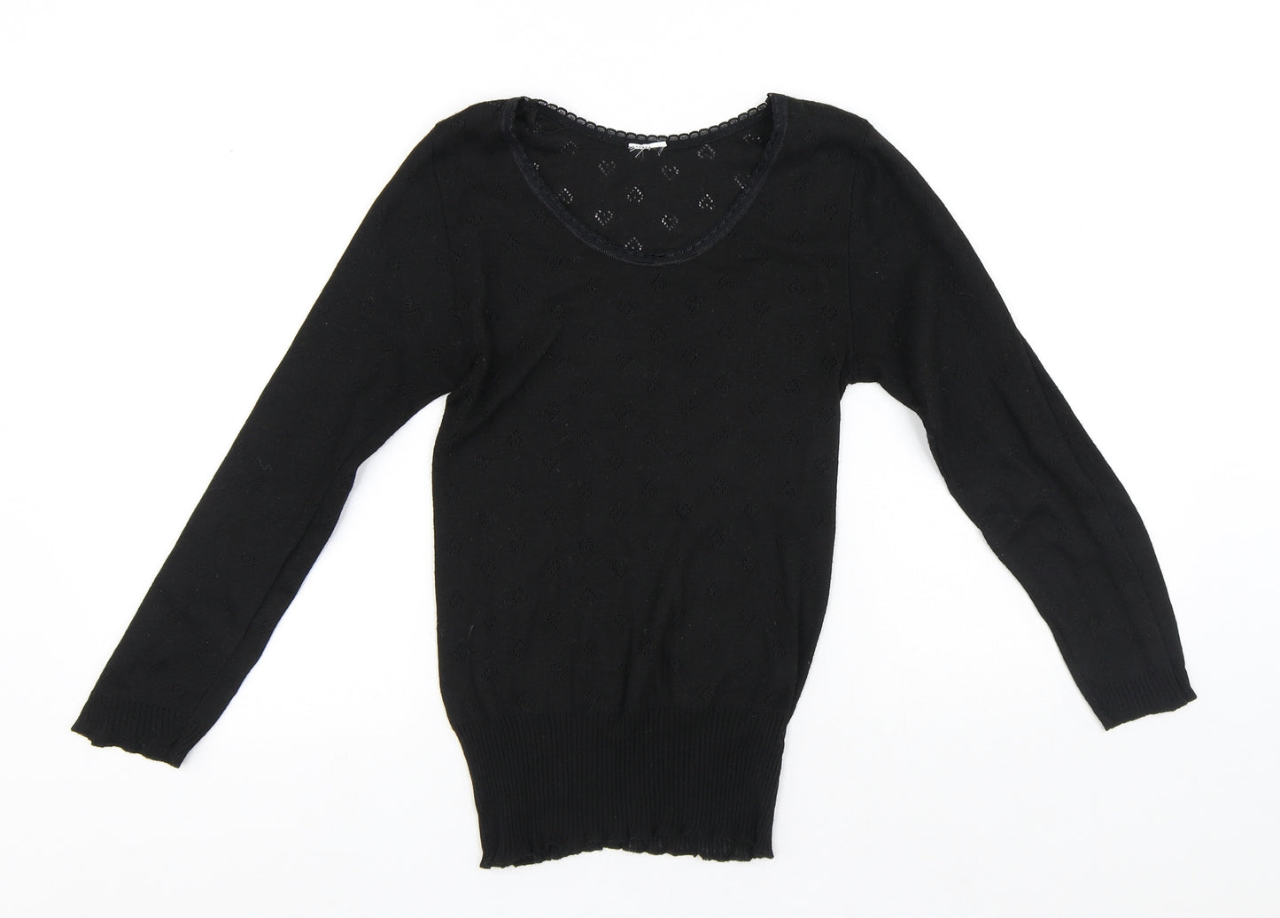 Preworn Womens Black Round Neck Polyester Pullover Jumper Size M
