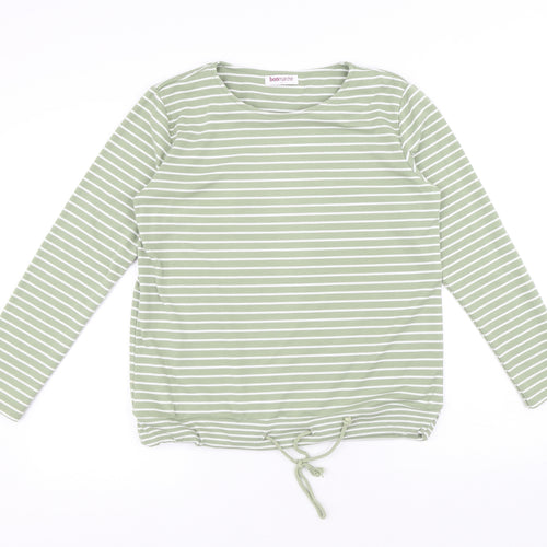 Bonmarché Womens Green Striped Polyester Pullover Sweatshirt Size S Drawstring