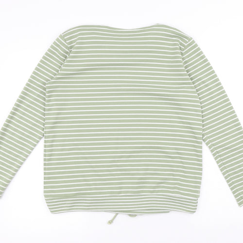 Bonmarché Womens Green Striped Polyester Pullover Sweatshirt Size S Drawstring