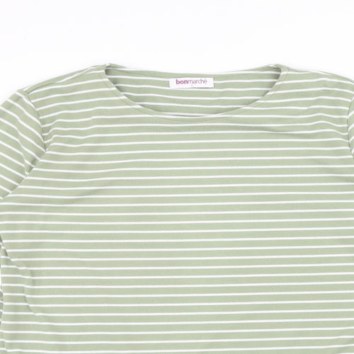 Bonmarché Womens Green Striped Polyester Pullover Sweatshirt Size S Drawstring