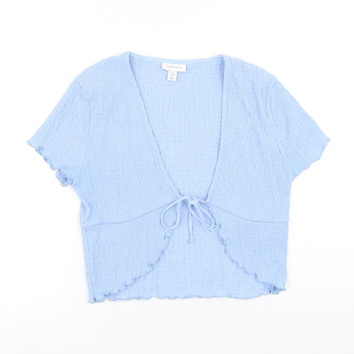 Topshop Womens Blue Polyester Basic T-Shirt Size 12 V-Neck