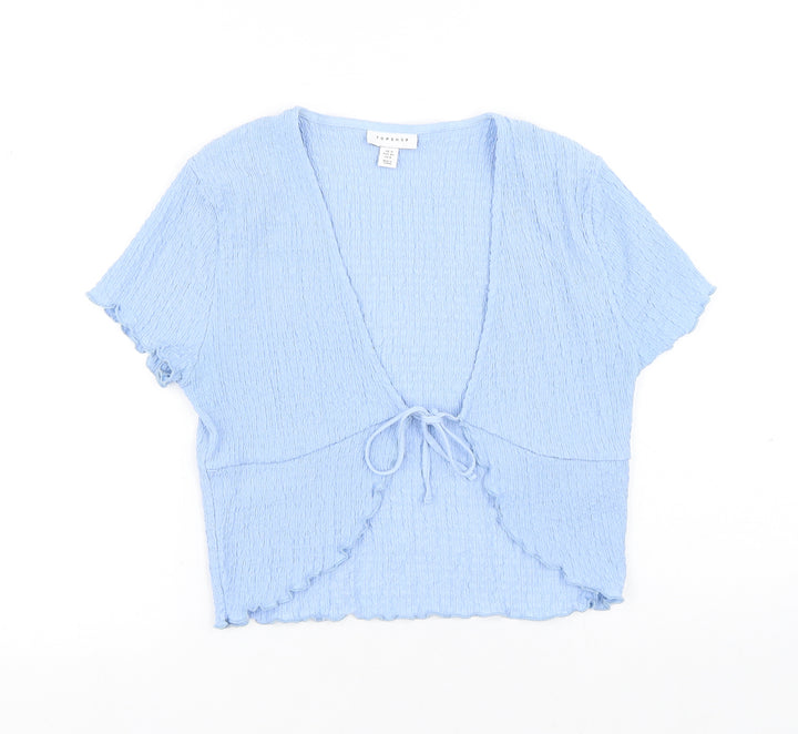 Topshop Womens Blue Polyester Basic T-Shirt Size 12 V-Neck