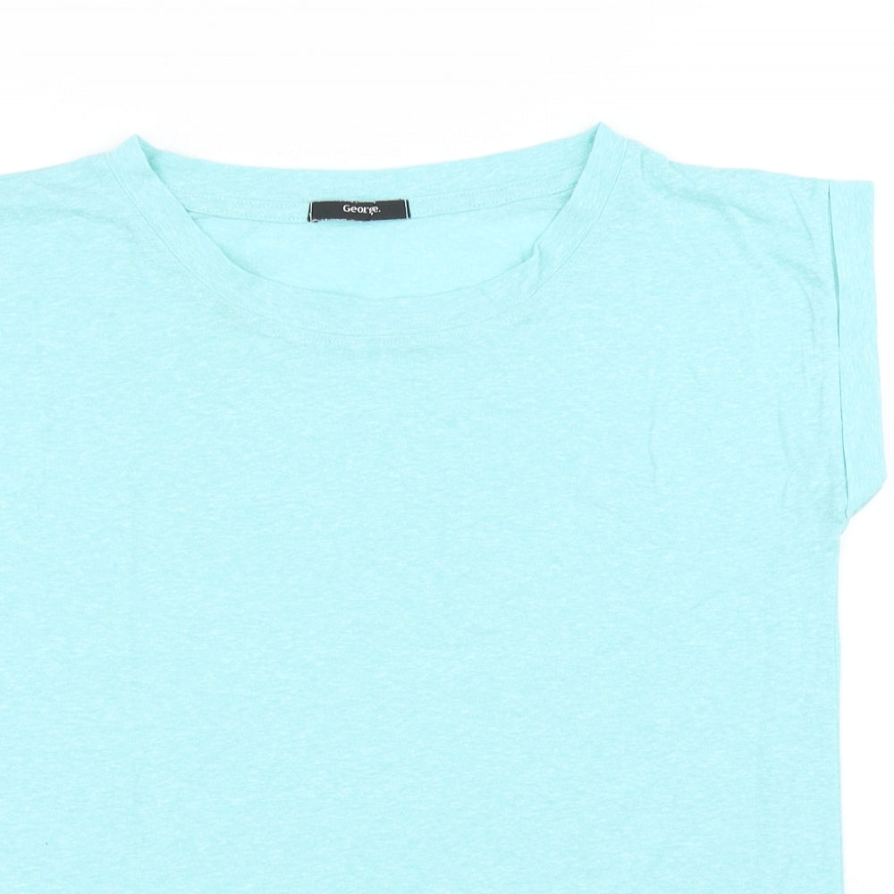 George Womens Blue Polyester Basic T-Shirt Size 14 Round Neck
