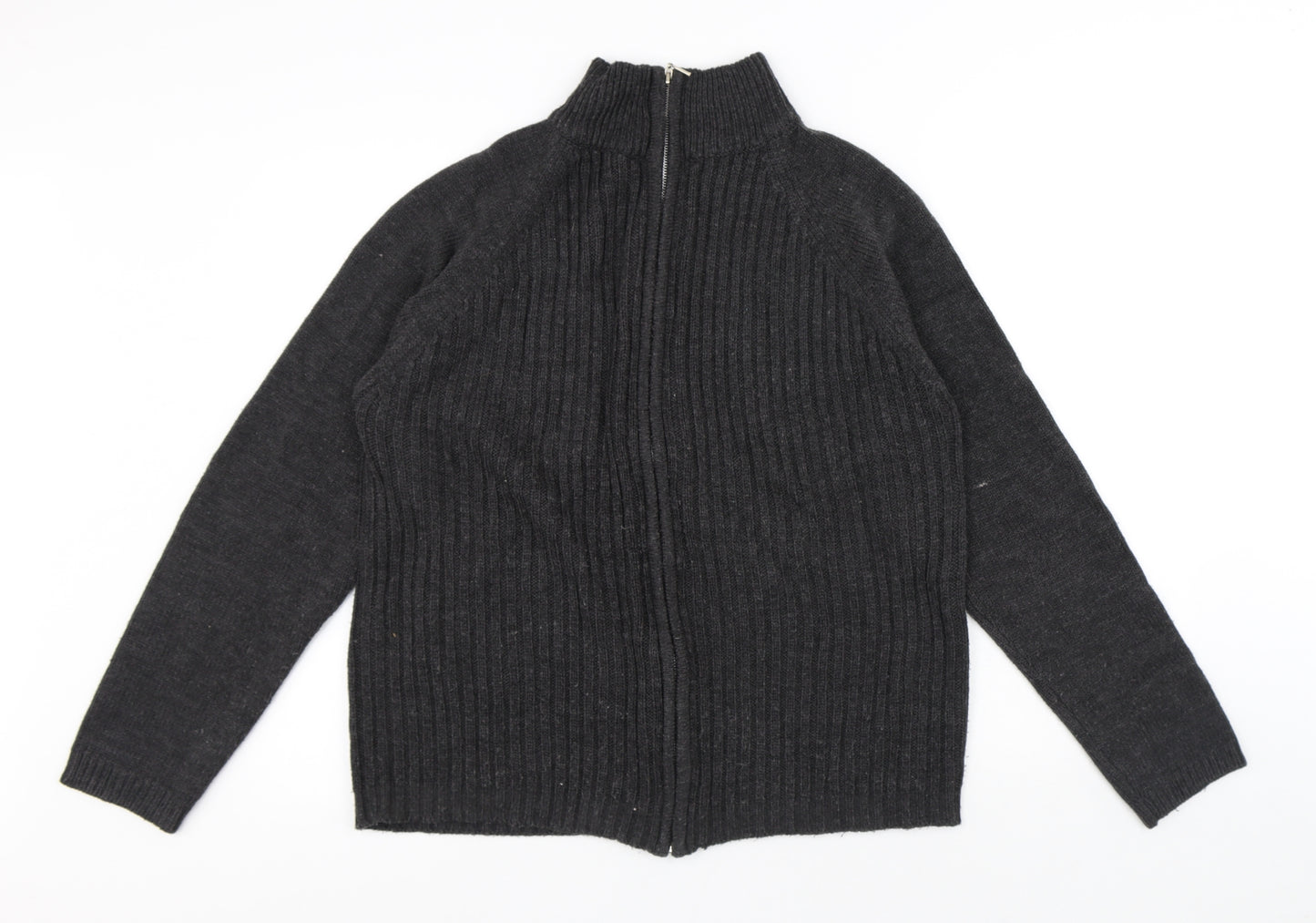 Cedar Wood State Mens Grey High Neck Acrylic Full Zip Jumper Size M