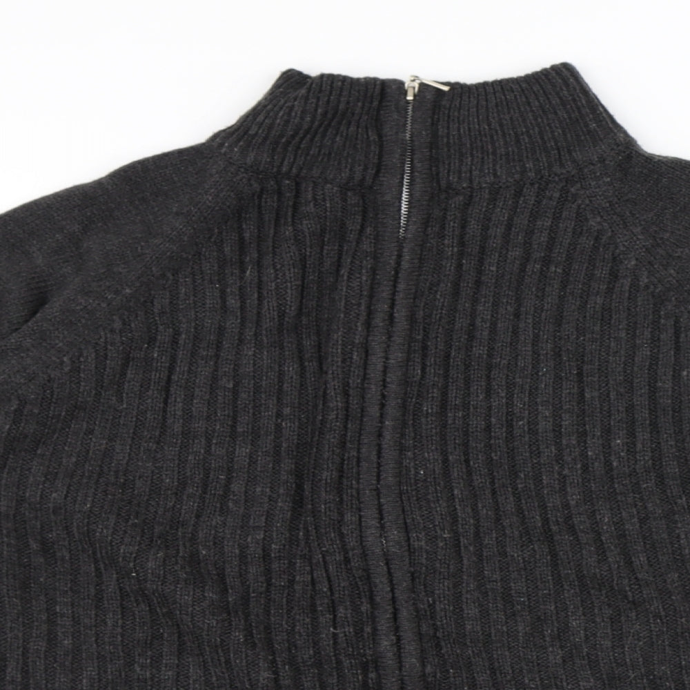 Cedar Wood State Mens Grey High Neck Acrylic Full Zip Jumper Size M