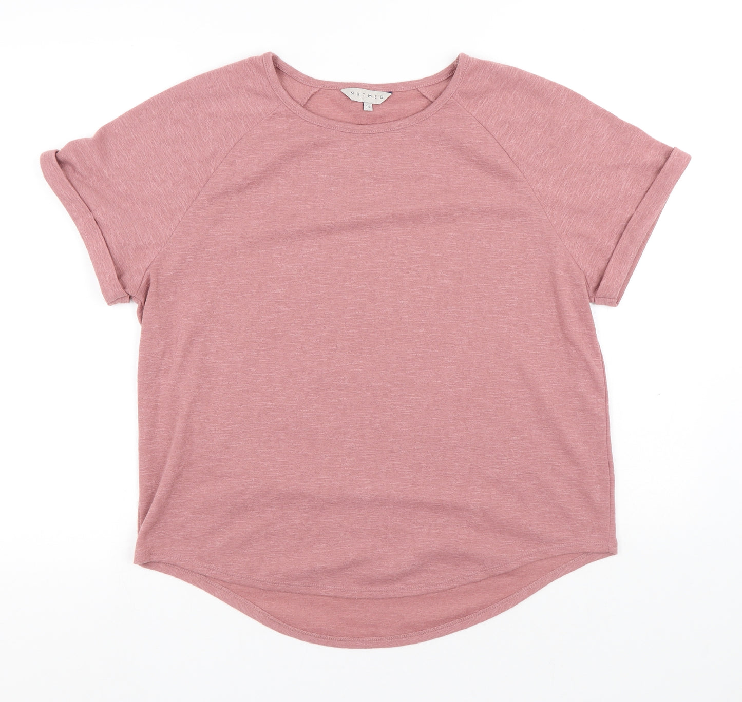 Nutmeg Womens Pink Polyester Basic T-Shirt Size 14 Round Neck