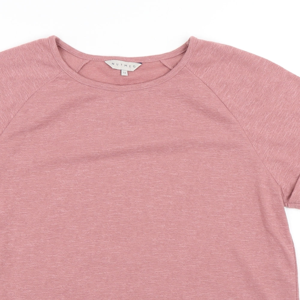 Nutmeg Womens Pink Polyester Basic T-Shirt Size 14 Round Neck