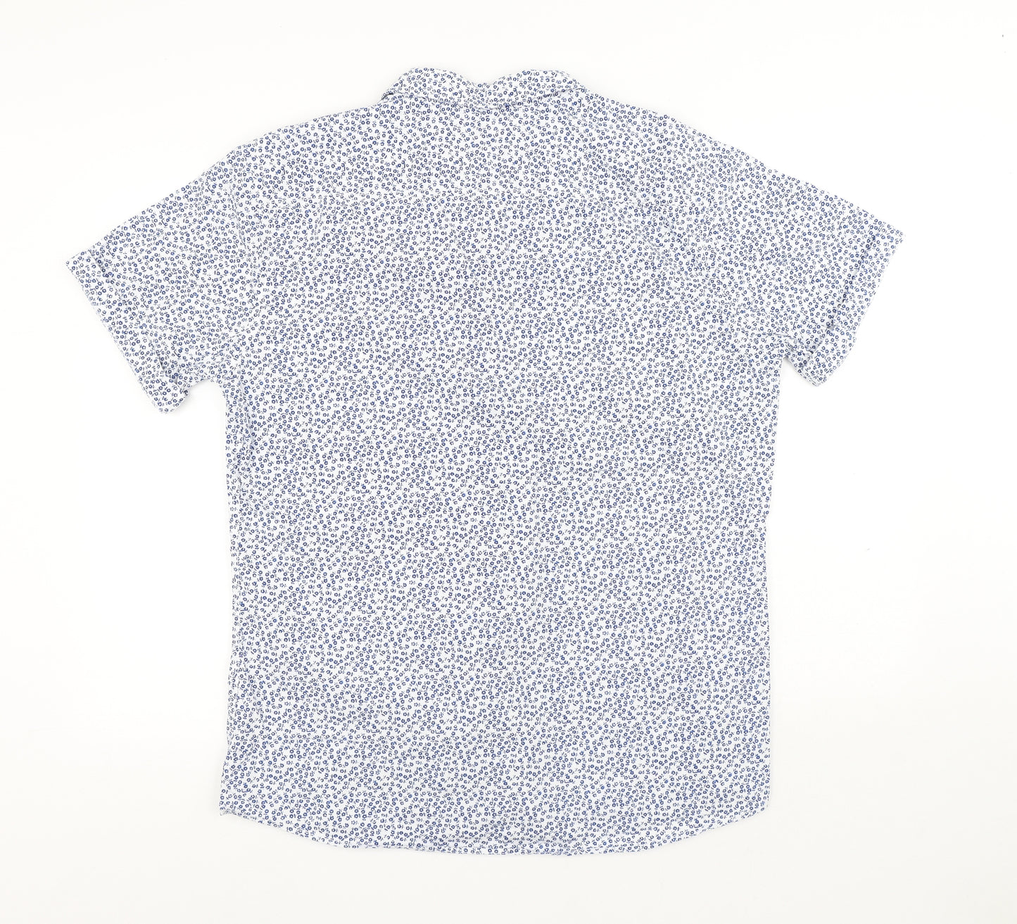 George Mens Blue Floral Cotton Button-Up Size L Collared Button