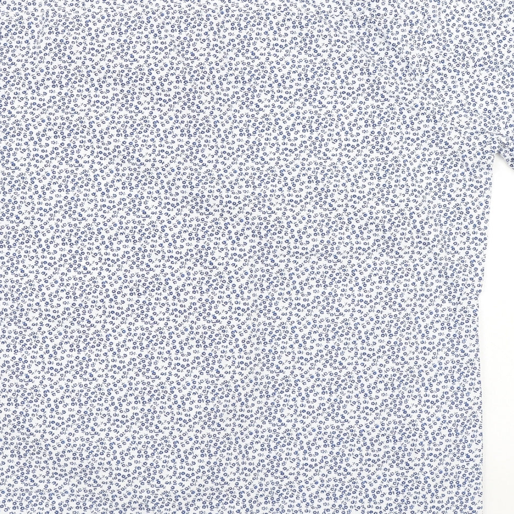 George Mens Blue Floral Cotton Button-Up Size L Collared Button
