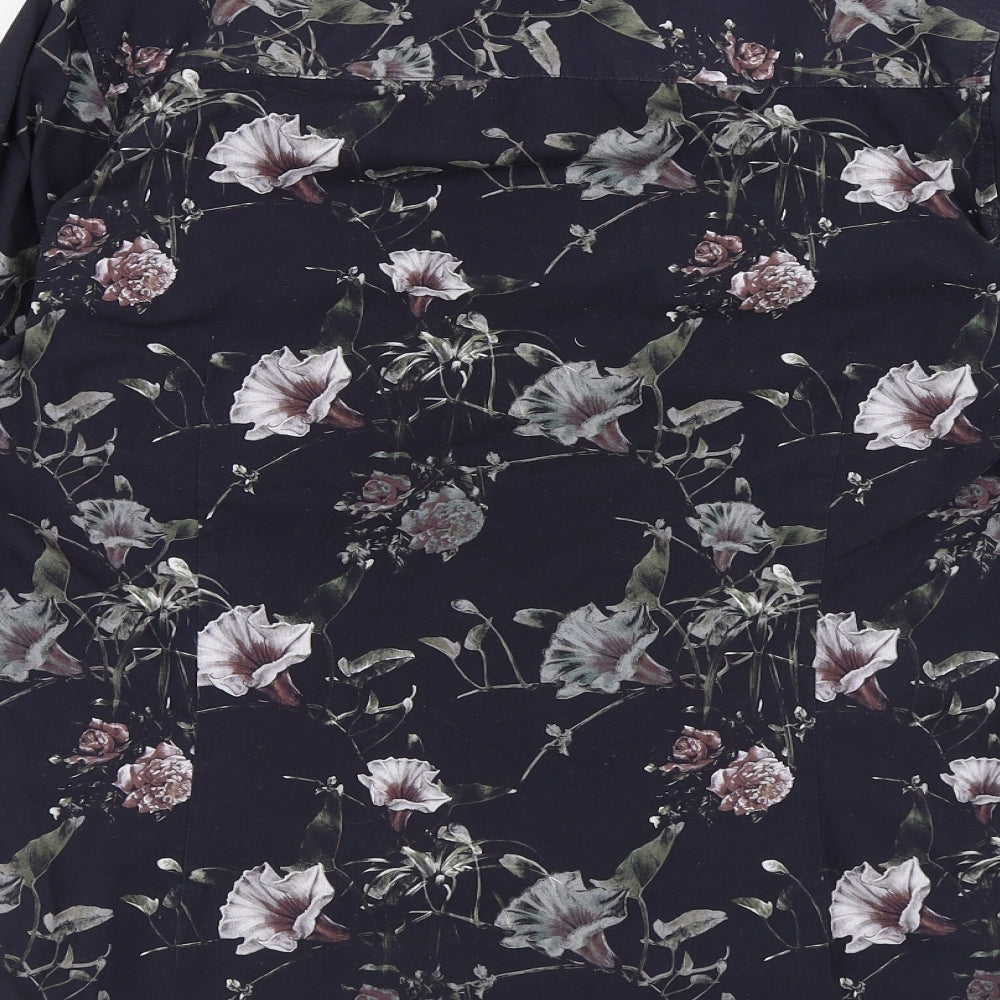 NEXT Mens Black Floral Cotton Button-Up Size M Collared Button - Flowers