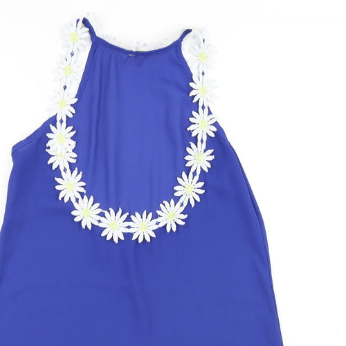 Preworn Womens Blue Floral Polyester Basic Blouse Size L Round Neck - Flowers
