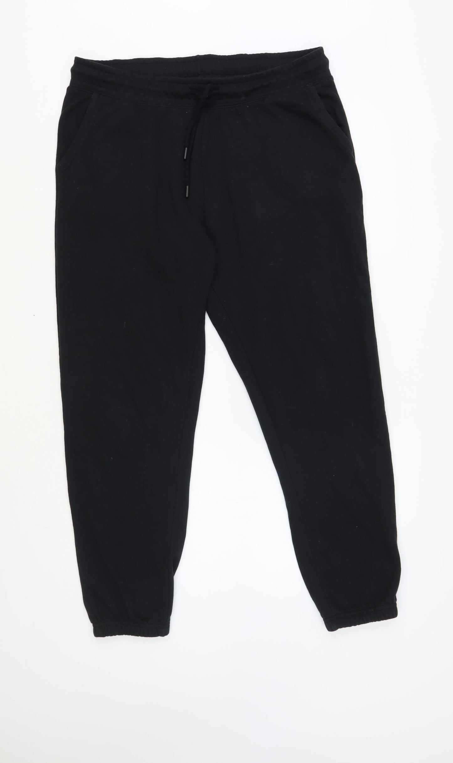 Dunnes Stores Womens Black Cotton Jogger Trousers Size M L28 in Regular Drawstring