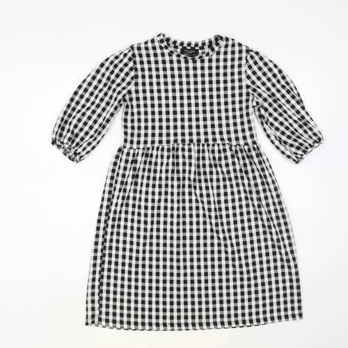 New Look Womens Black Check A-Line Size 4 Crew Neck Pullover