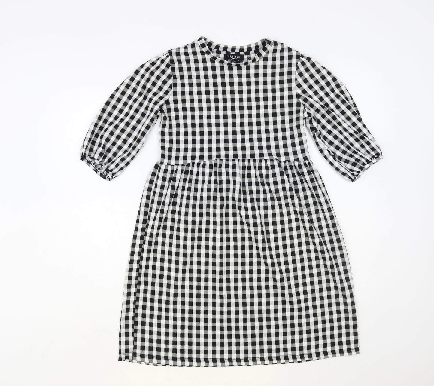 New Look Womens Black Check A-Line Size 4 Crew Neck Pullover