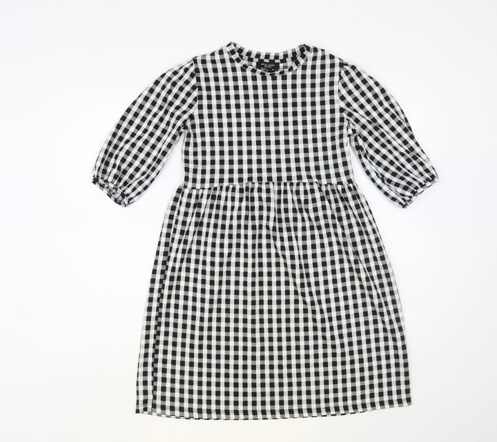 New Look Womens Black Check A-Line Size 4 Crew Neck Pullover