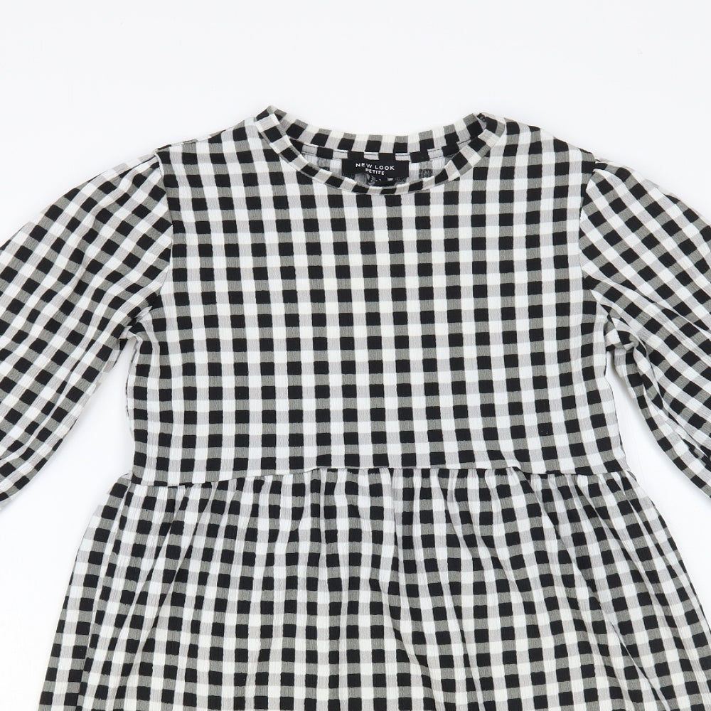 New Look Womens Black Check A-Line Size 4 Crew Neck Pullover