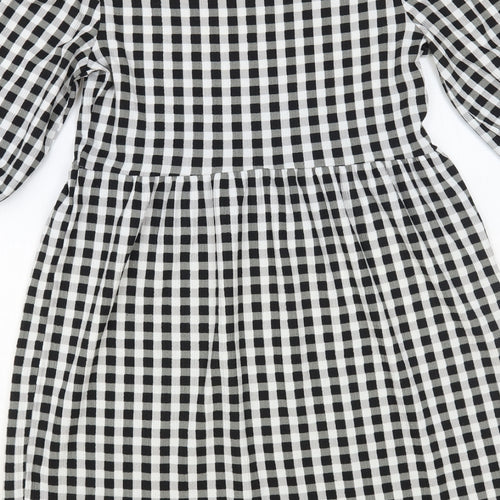 New Look Womens Black Check A-Line Size 4 Crew Neck Pullover