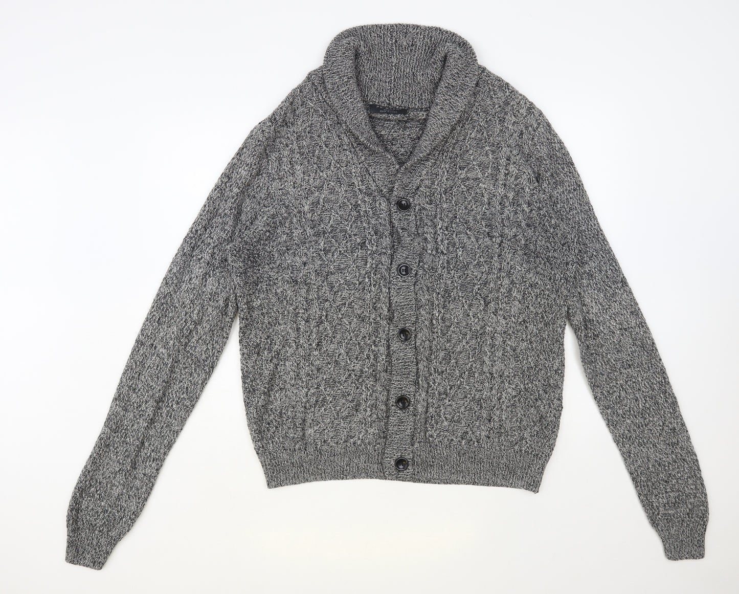 Primark Mens Grey Collared Acrylic Cardigan Jumper Size M
