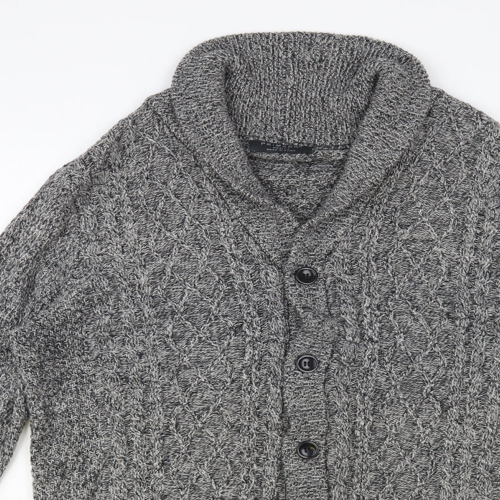 Primark Mens Grey Collared Acrylic Cardigan Jumper Size M