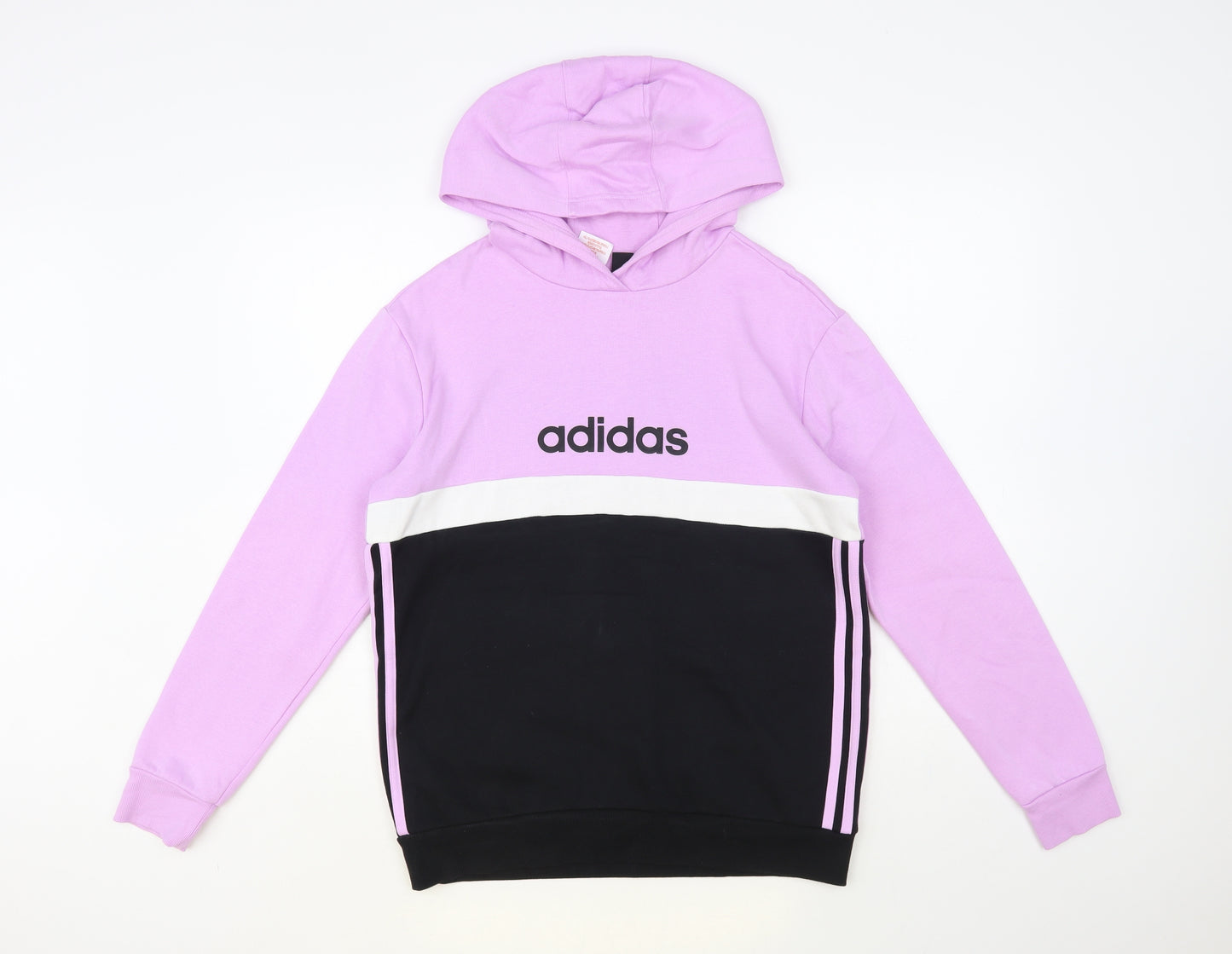 adidas Girls Purple Colourblock Cotton Pullover Hoodie Size 13-14 Years Pullover