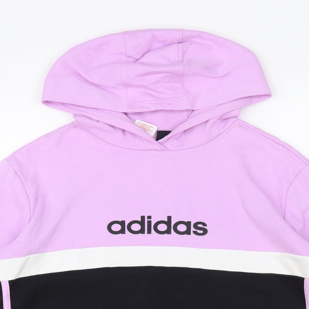 adidas Girls Purple Colourblock Cotton Pullover Hoodie Size 13-14 Years Pullover