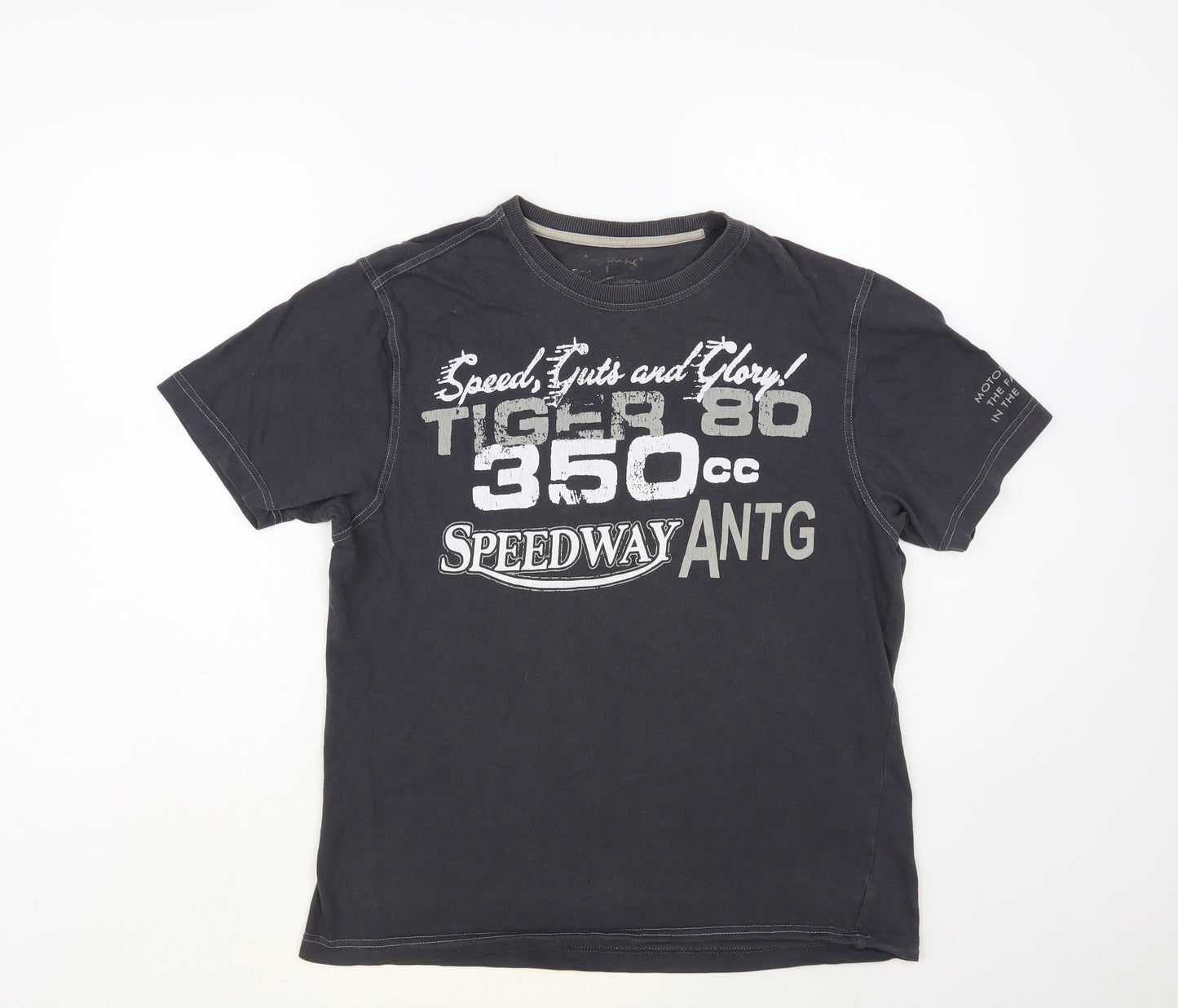 Anything Mens Grey Cotton T-Shirt Size L Crew Neck - MotorcycleS