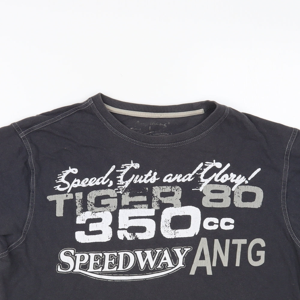 Anything Mens Grey Cotton T-Shirt Size L Crew Neck - MotorcycleS