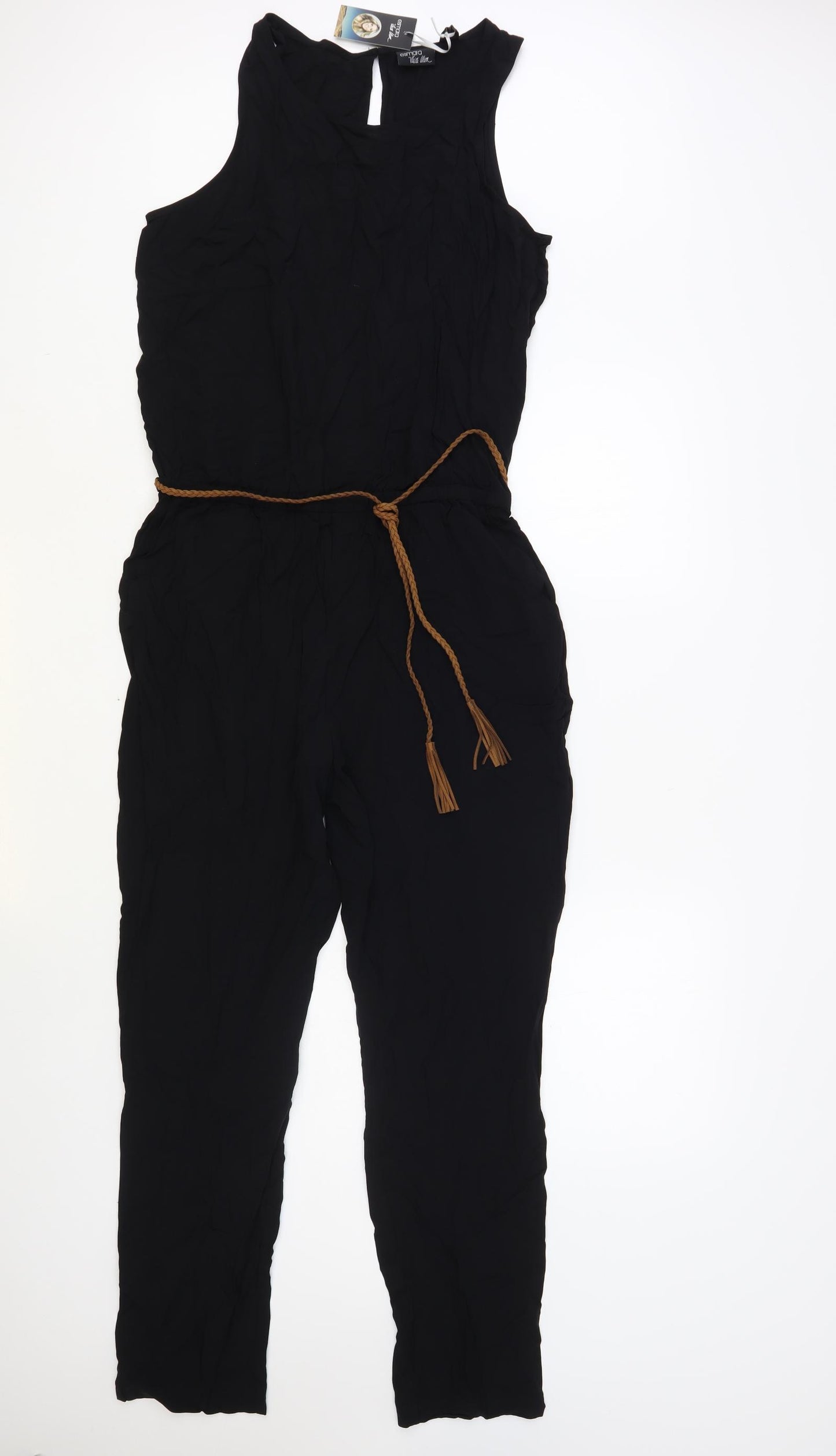 ESMARA Womens Black Viscose Jumpsuit One-Piece Size 14 L27 in Button