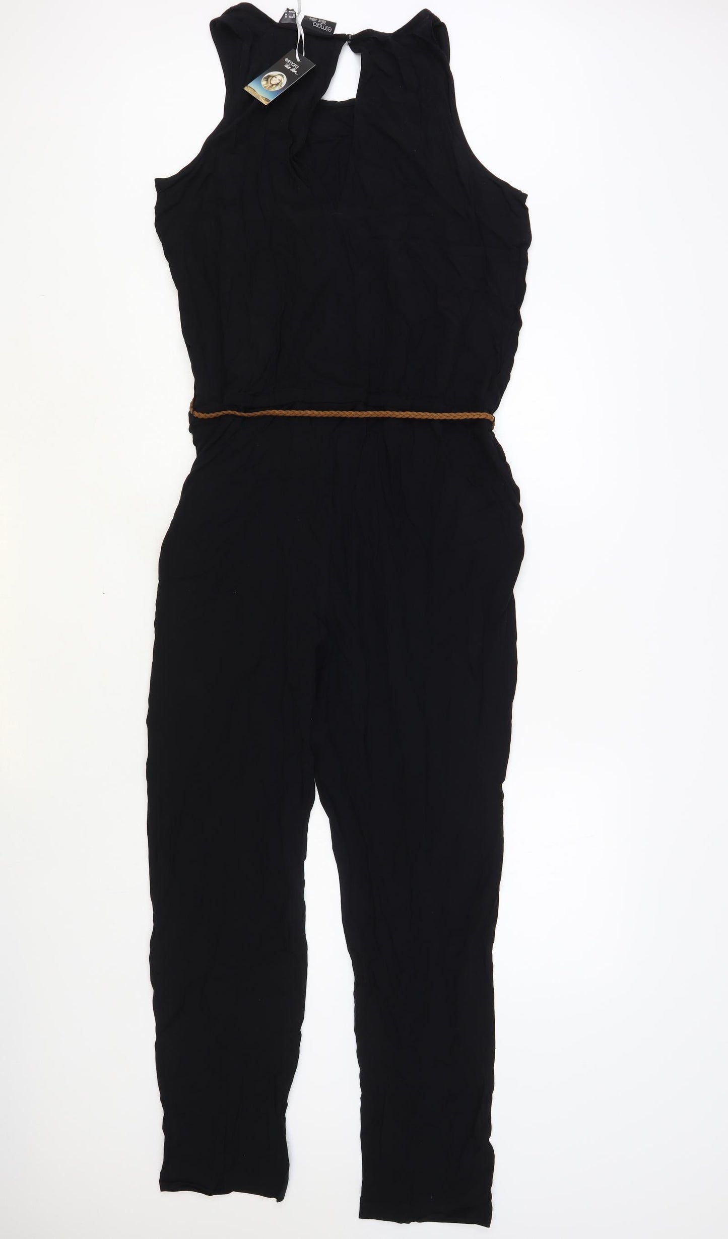 ESMARA Womens Black Viscose Jumpsuit One-Piece Size 14 L27 in Button