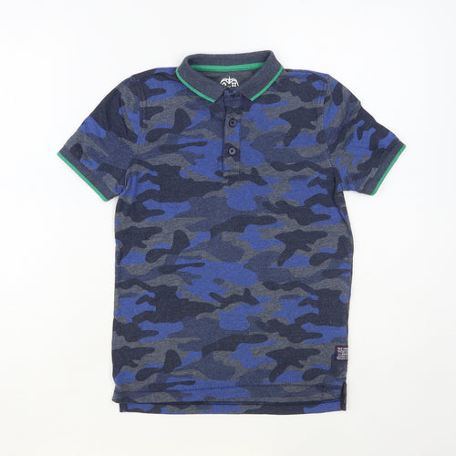 F&F Boys Blue Camouflage Polyester Pullover Polo Size 8-9 Years Collared Button