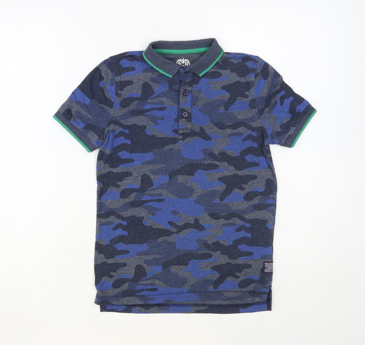 F&F Boys Blue Camouflage Polyester Pullover Polo Size 8-9 Years Collared Button