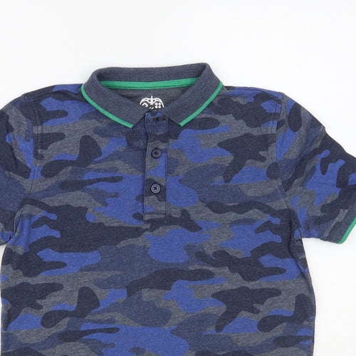 F&F Boys Blue Camouflage Polyester Pullover Polo Size 8-9 Years Collared Button