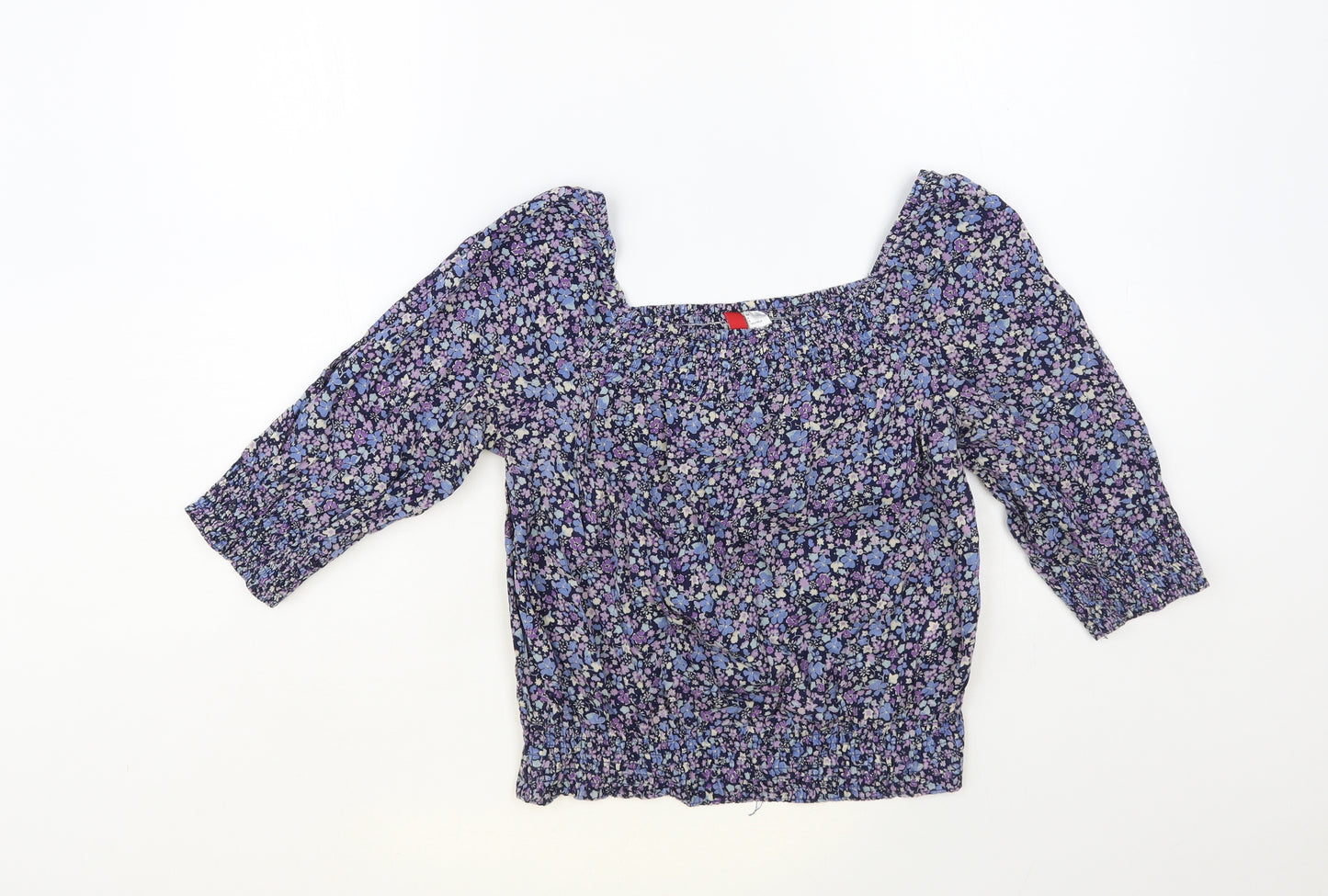 H&M Womens Blue Floral Cotton Basic Blouse Size 8 Off the Shoulder