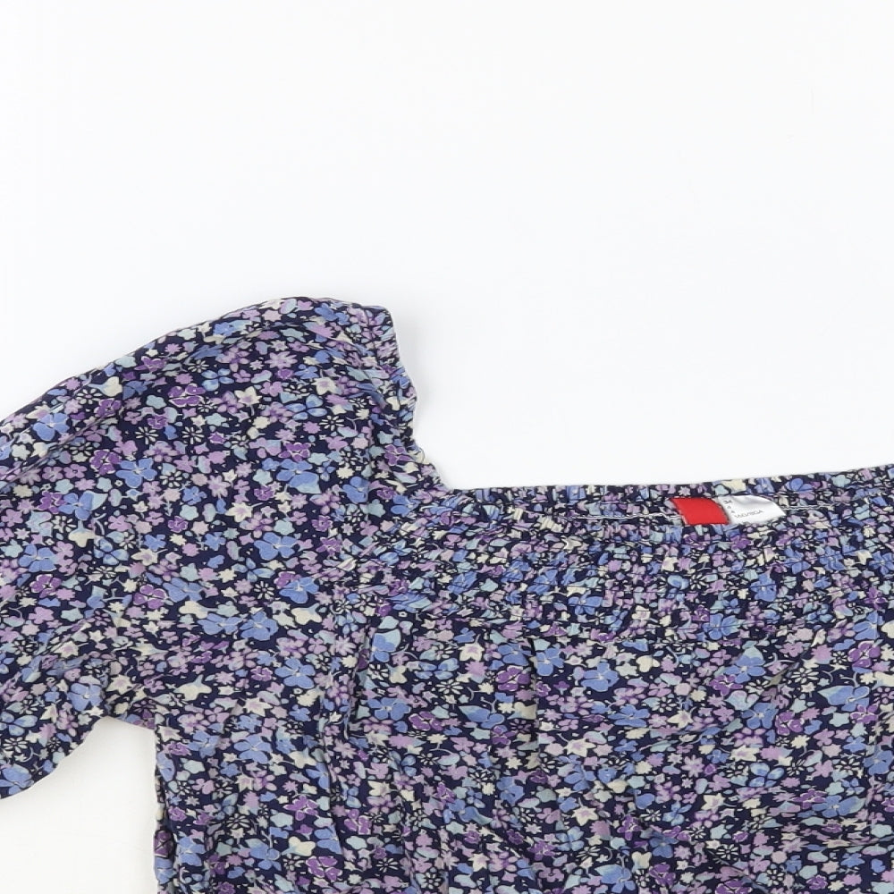 H&M Womens Blue Floral Cotton Basic Blouse Size 8 Off the Shoulder