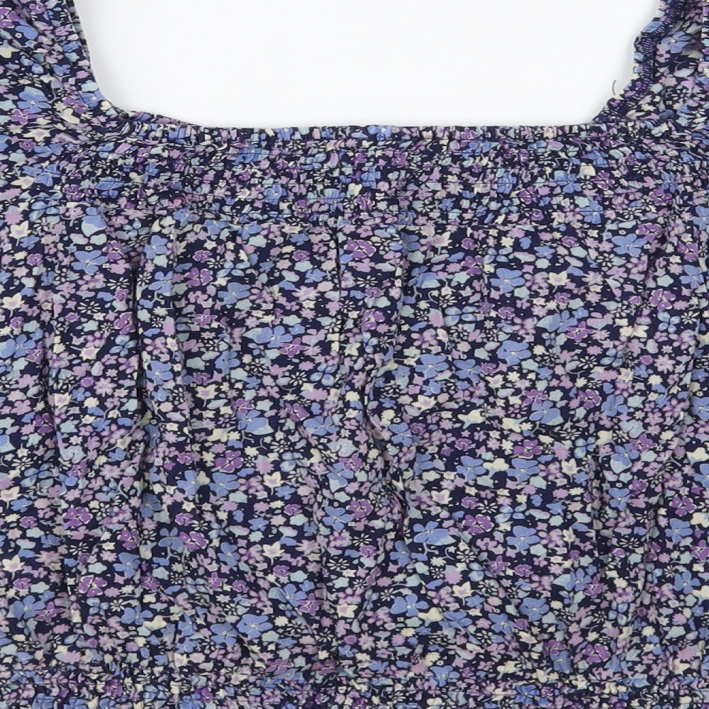 H&M Womens Blue Floral Cotton Basic Blouse Size 8 Off the Shoulder