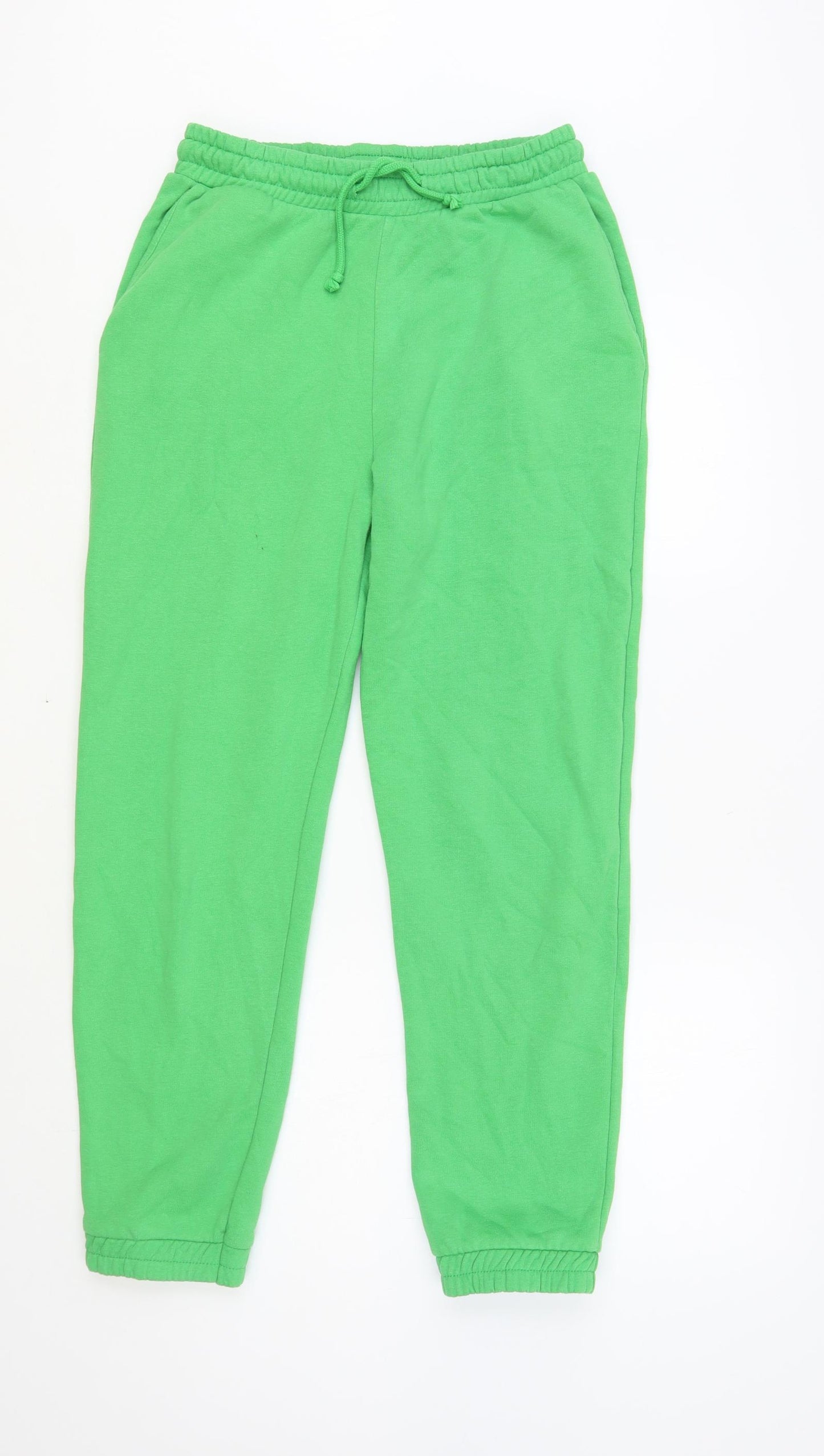 Zara Womens Green Cotton Jogger Trousers Size M L27 in Regular Drawstring