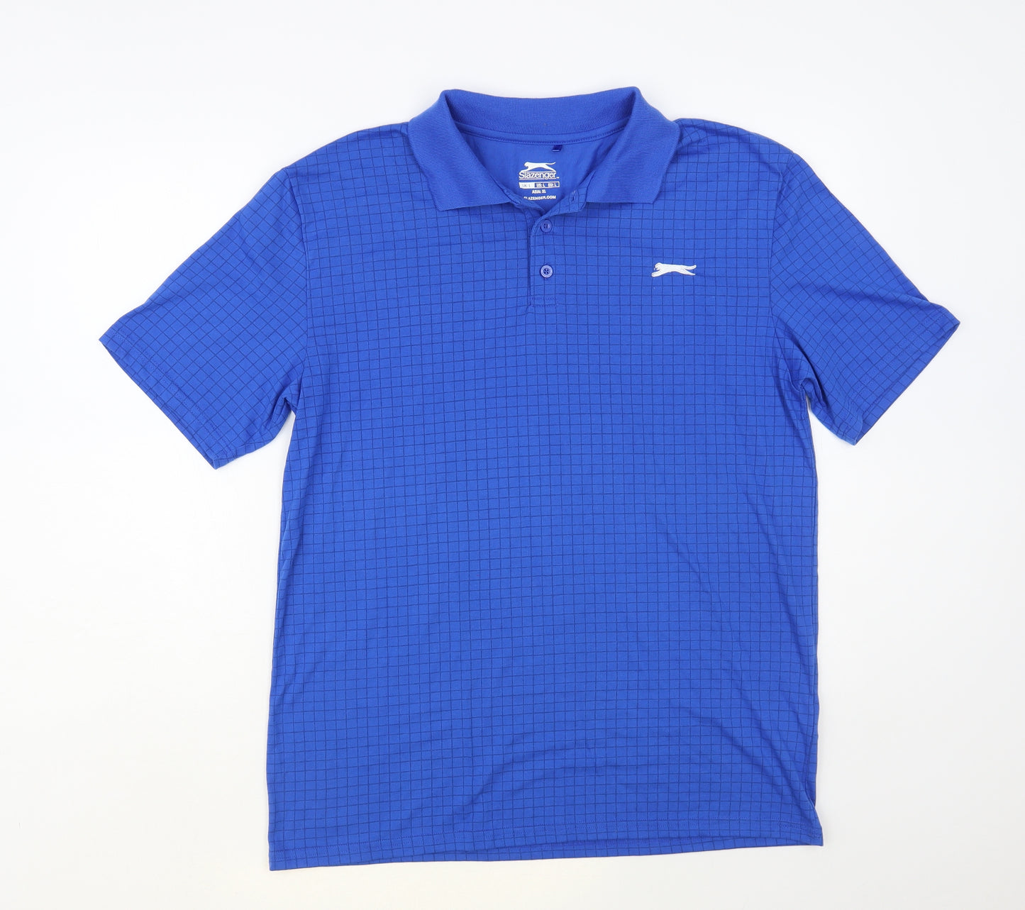 Slazenger Mens Blue Check Cotton Polo Size L Collared Button