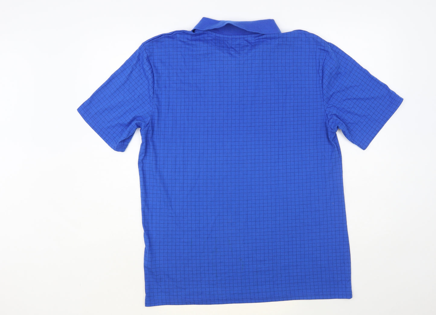 Slazenger Mens Blue Check Cotton Polo Size L Collared Button