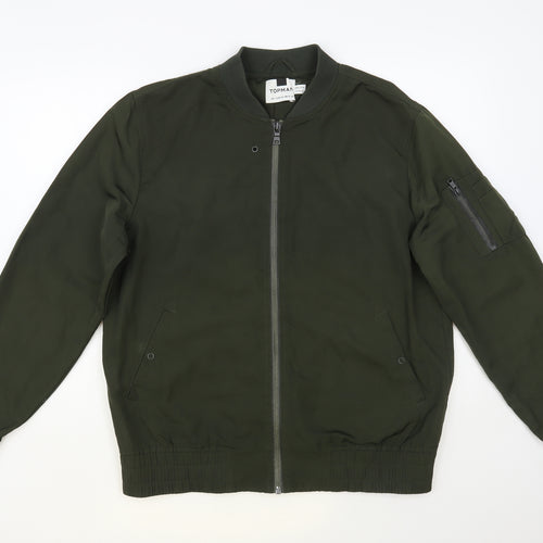 Topman Mens Green Bomber Jacket Jacket Size L Zip